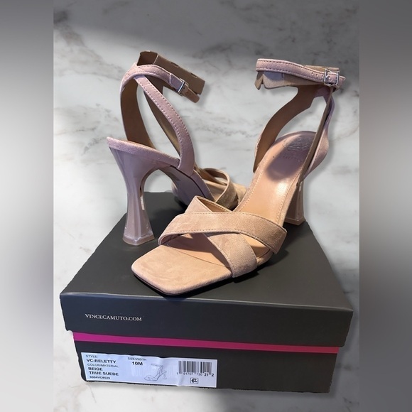 Vince Camuto Reletty Suede Ankle Strap Heeled Sandal Beige Size 10 - Picture 1 of 4
